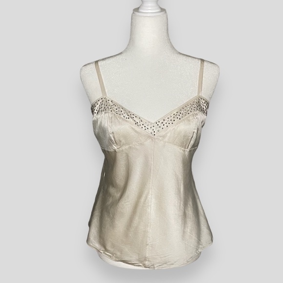 Vintage Cream Pure Silk Beaded Cami Size M by Express Design Studio - Picture 1 of 6